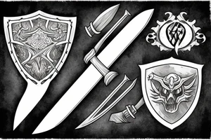 Sword behind shield and Rocks tattoo idea