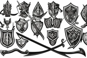Sword behind shield and Rocks tattoo idea