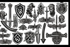 Sword behind shield and Rocks tattoo idea