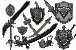 Sword behind shield and Rocks tattoo idea