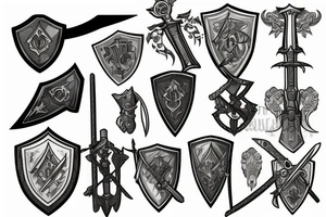 Sword behind shield and Rocks tattoo idea