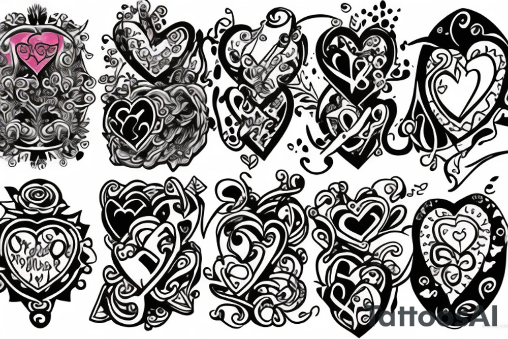 five same hearts tattoo idea