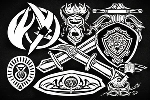 Sword and shield and Rocks tattoo idea