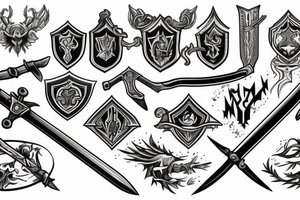 Sword and shield and Rocks tattoo idea