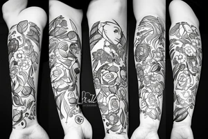 Pies walczący z mrokiem na tle lasu tattoo idea