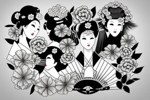 Fan, geisha, flowers tattoo idea