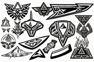 Legend of Zelda sword and shield with planetary imagery from the video game Outer Wilds tattoo idea
