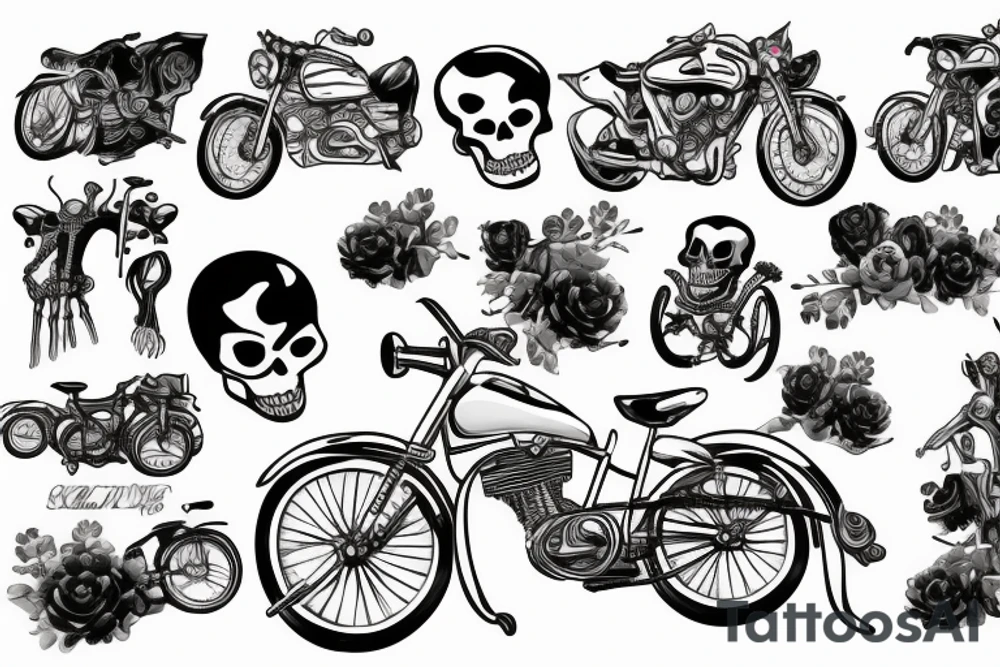 A skeleton on a bike tattoo idea