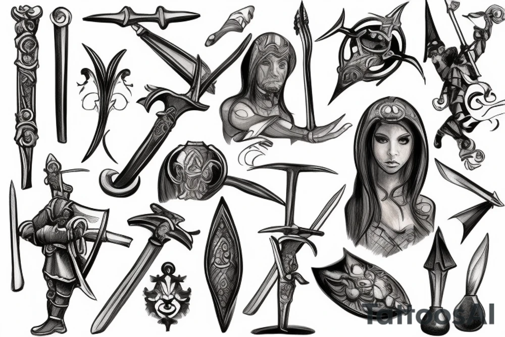figure medieval weapon tattoo idea