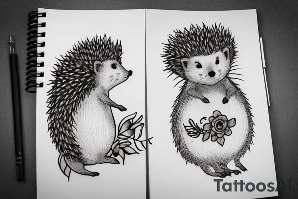 Hedgehog standing on Two Feet and smeling a flower tattoo idea