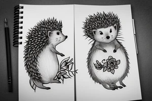 Hedgehog standing on Two Feet and smeling a flower tattoo idea