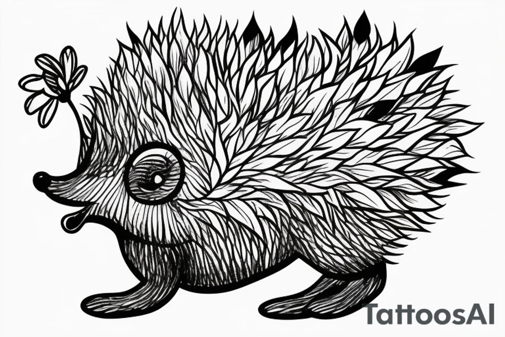 Hedgehog standing on Two Feet and smeling a flower tattoo idea