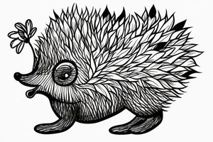 Hedgehog standing on Two Feet and smeling a flower tattoo idea