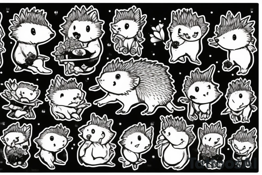 Hedgehog standing on the Feet and smelling a flower tattoo idea