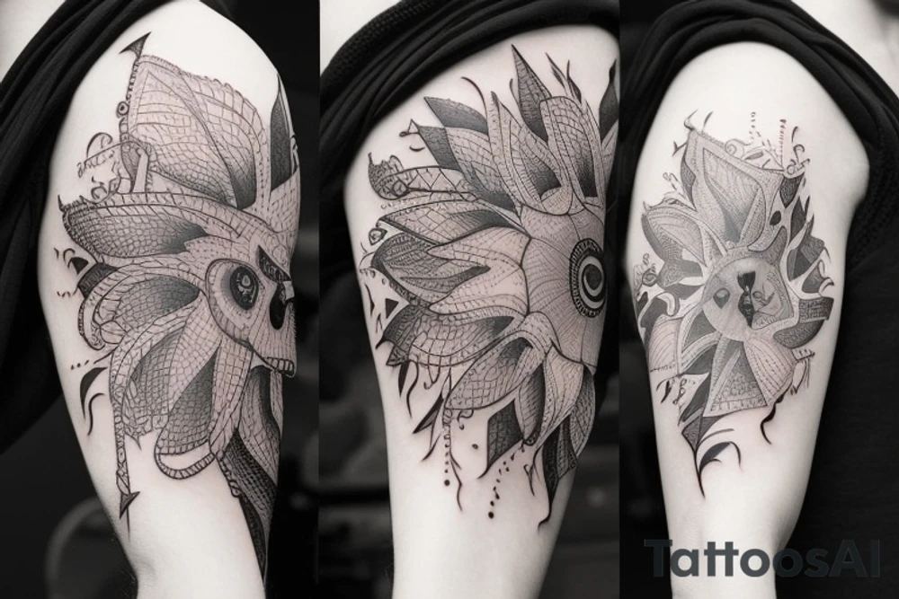 Rękaw z lwem bykiem smokiem i orłem tattoo idea