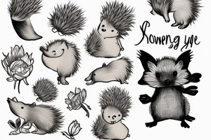 Hedgehog standing on the Feet and smelt a flower tattoo idea