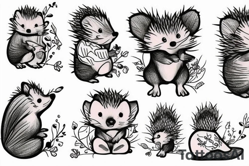 Hedgehog standing on the Feet and smelt a flower tattoo idea