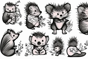 Hedgehog standing on the Feet and smelt a flower tattoo idea