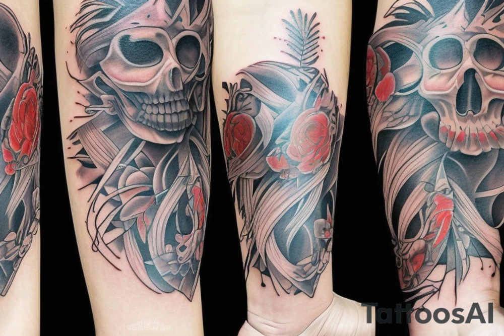 Rękaw z lwem bykiem smokiem tattoo idea