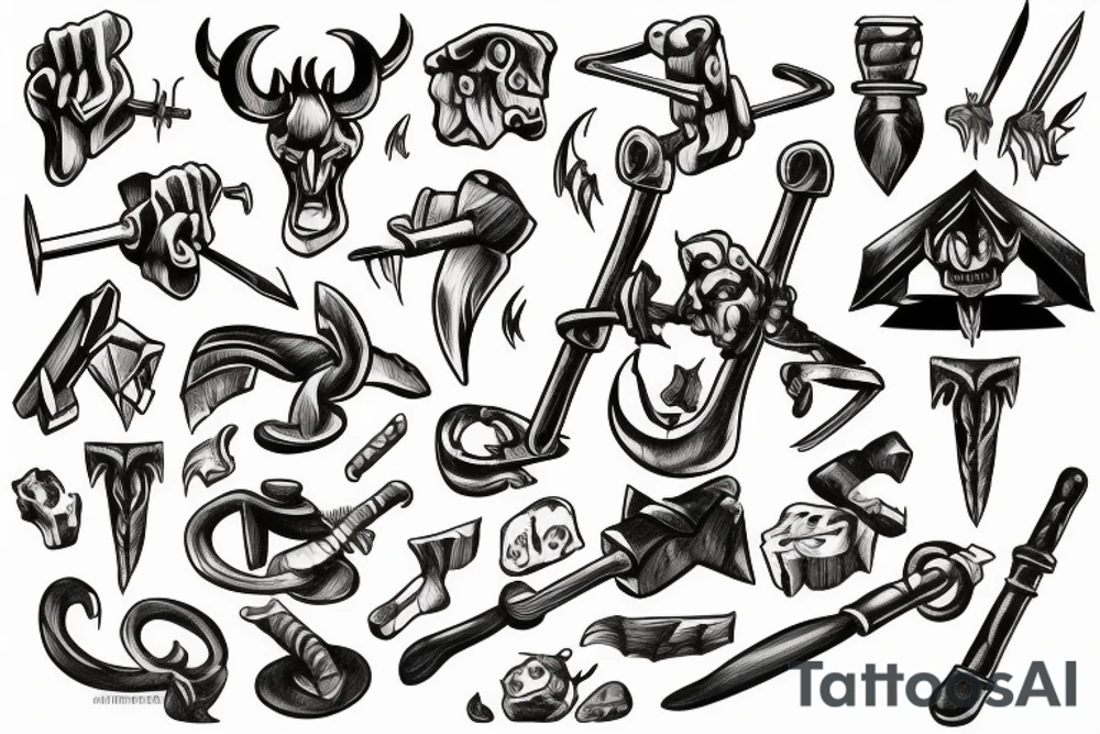 the devil as blacksmith with hammer and anvil tattoo idea