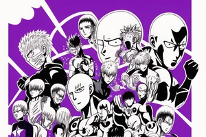 One punch man scene when he says "OK" with purple background but frameless tattoo idea