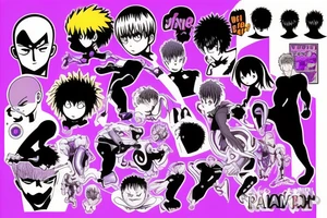 One punch man scene when he says "OK" with purple background but frameless tattoo idea