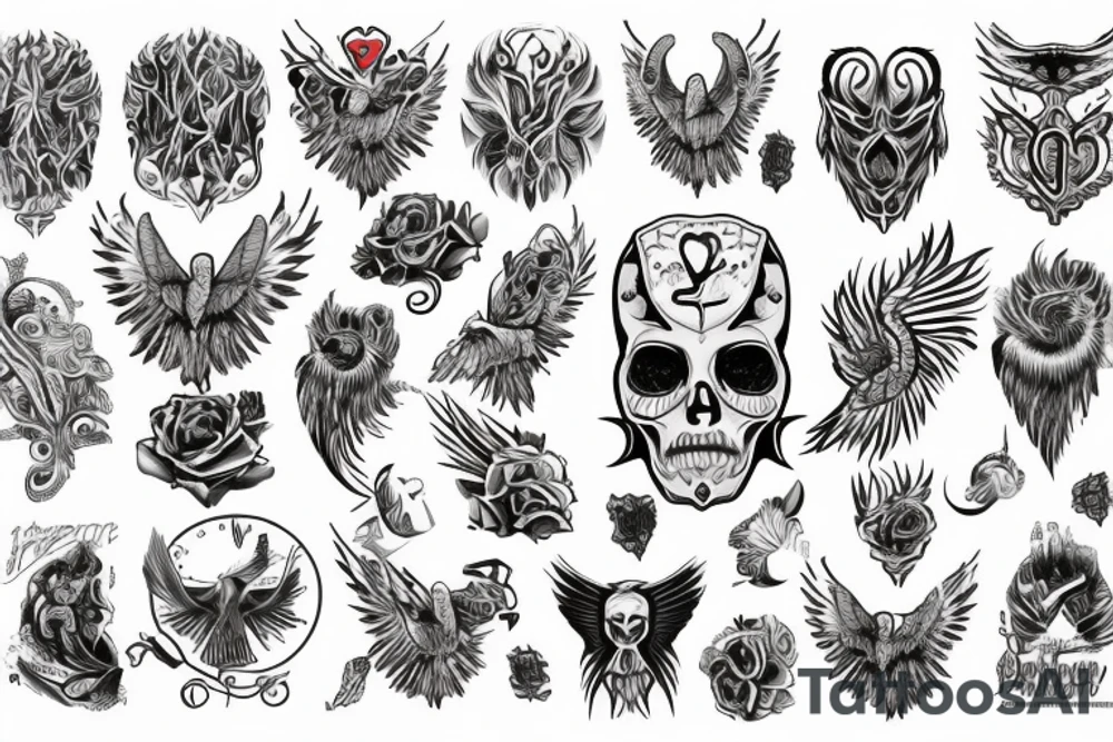 Rękaw na całą rękę przeplatany z lwem, bykiem i smokiem tattoo idea