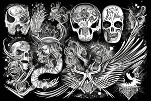 Rękaw na całą rękę przeplatany z lwem, bykiem i smokiem tattoo idea
