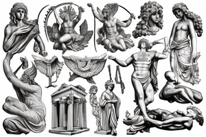 Greek mythology, Greek temple, Statue of David, ligtning tattoo idea