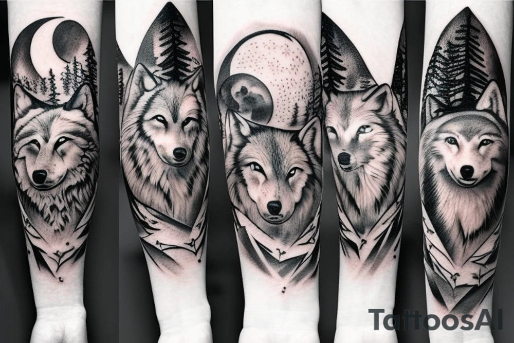 Wolf forest and moon tattoo idea
