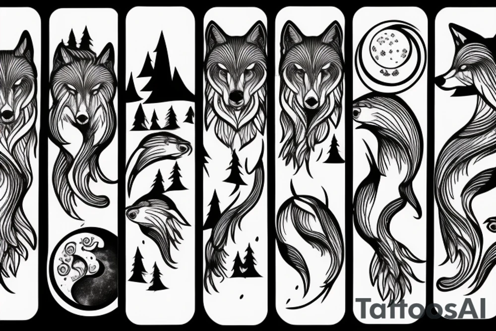 Wolf forest and moon tattoo idea