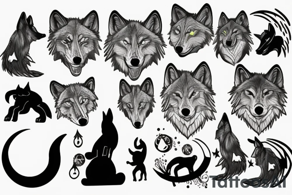 Wolf forest and moon tattoo idea