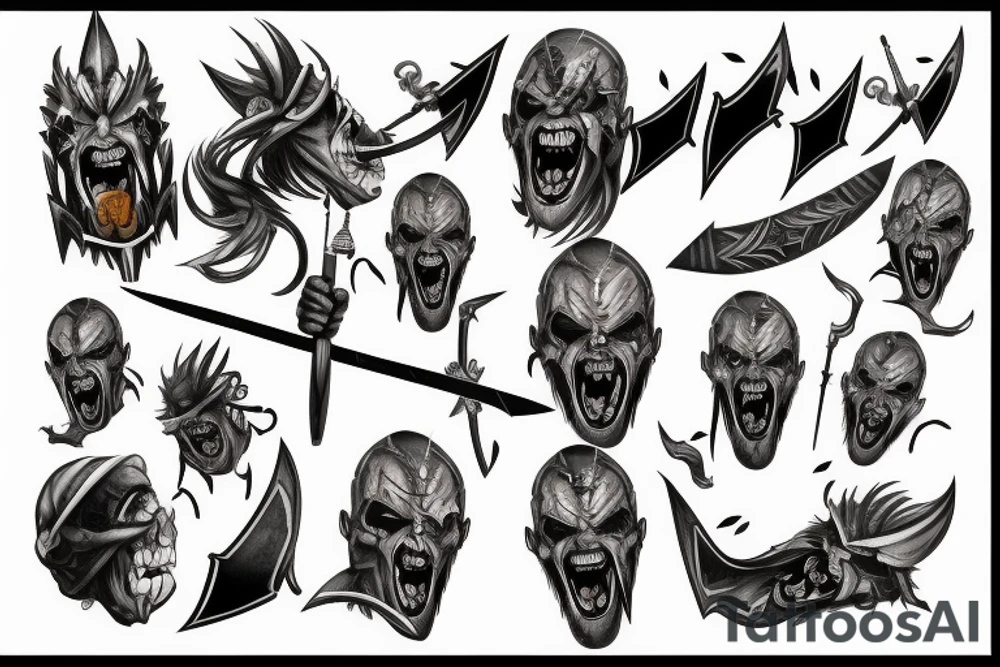 Warrior screaming holding a sword tattoo idea