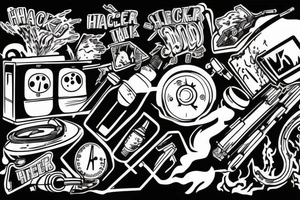 hacker stops tank which is exploding tattoo idea