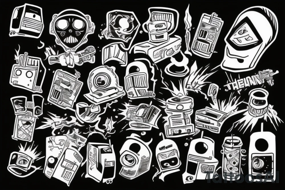 hacker stops the tank which is exploding tattoo idea