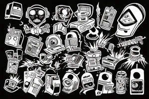 hacker stops the tank which is exploding tattoo idea