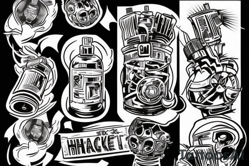 hacker stops the tank which is exploding tattoo idea