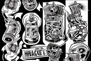 hacker stops the tank which is exploding tattoo idea