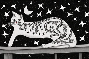 Cat on a roof looking at the stars tattoo idea
