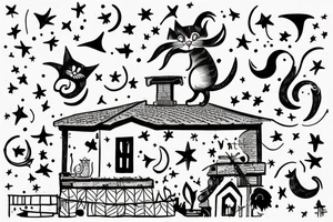 Cat on a roof looking at the stars tattoo idea