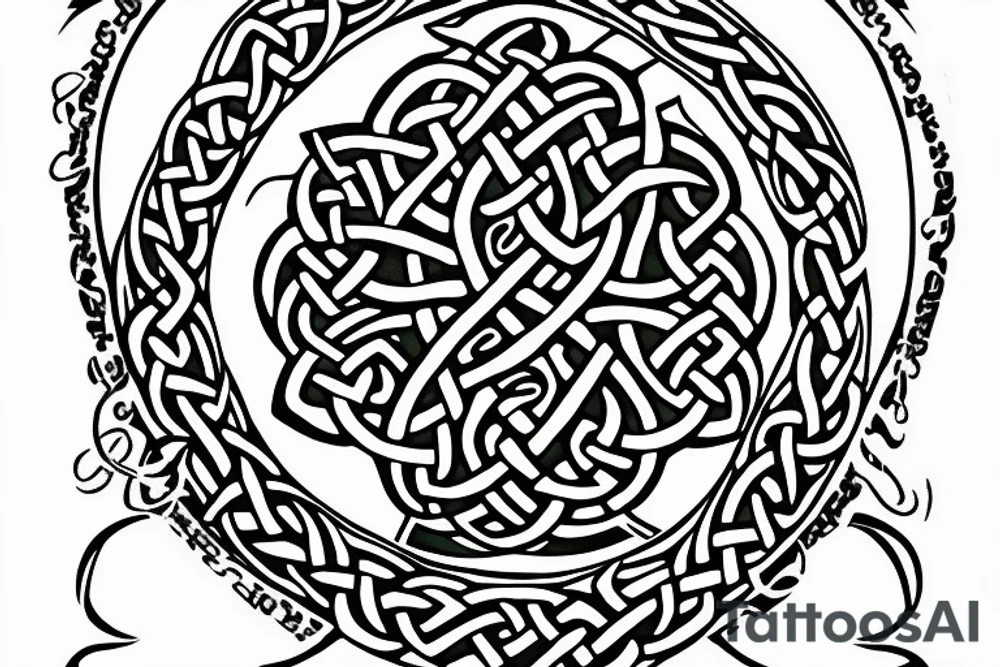 irish shamrock, tree of life, celtic knot combination.  Also with the theme of a rising sun.  Include the initials DR tattoo idea