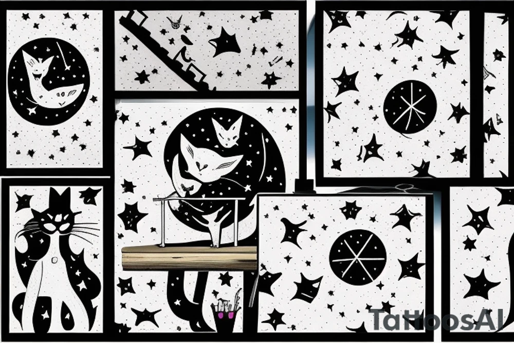 Cat on a roof looking at the stars tattoo idea