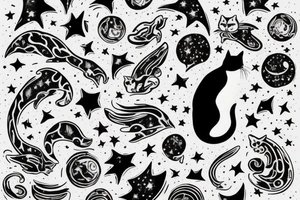Cat on a roof looking at the stars tattoo idea