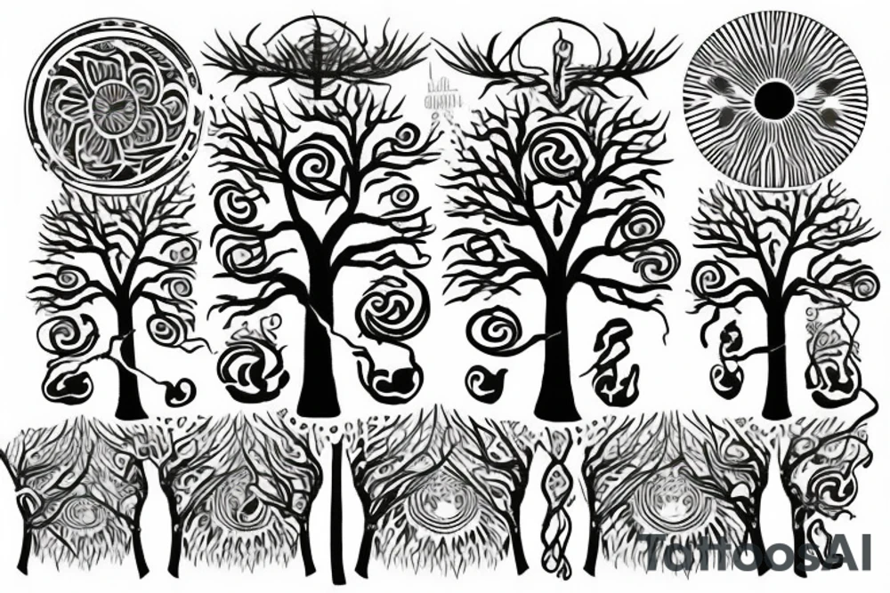 tree of live with a rising sun tattoo idea