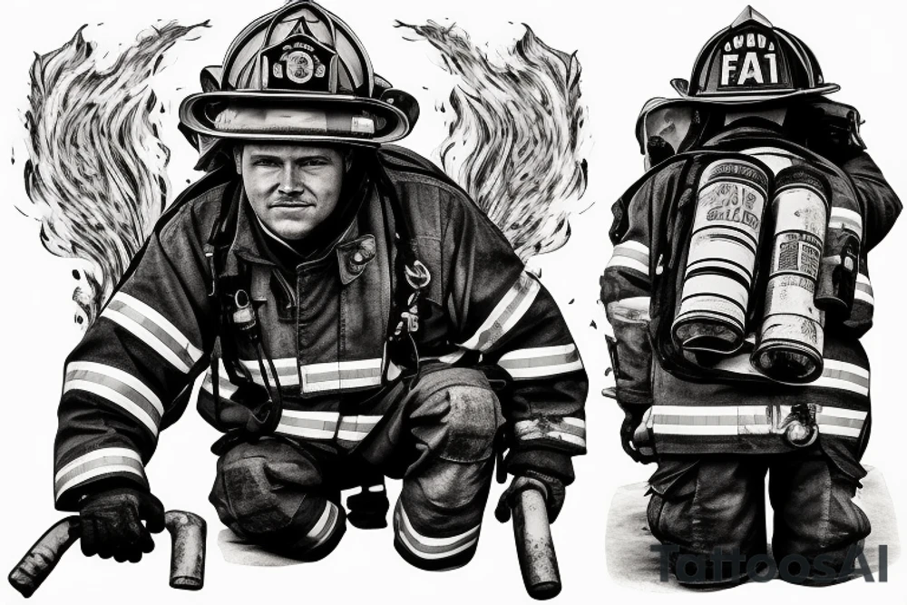 firefighter coming out of flames, smoke tattoo idea
