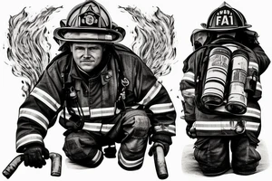 firefighter coming out of flames, smoke tattoo idea