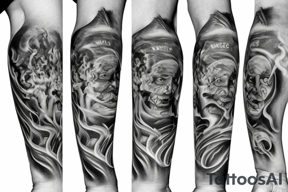 firefighter coming out of flames, smoke tattoo idea