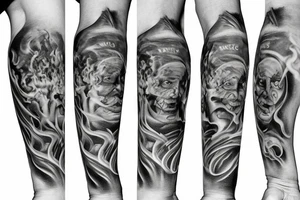 firefighter coming out of flames, smoke tattoo idea