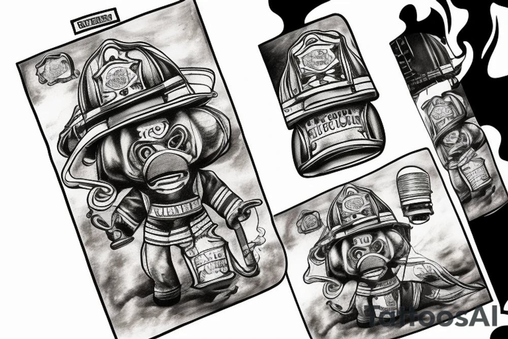 firefighter coming out of flames, smoke tattoo idea