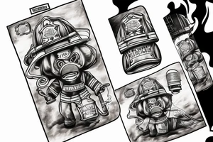firefighter coming out of flames, smoke tattoo idea